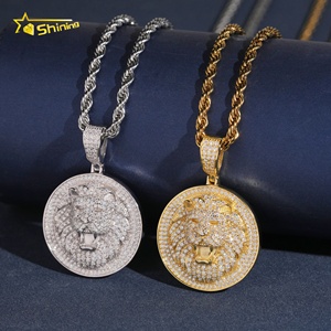 Ciondolo Moda con Faccia di <span class=keywords><strong>Leone</strong></span> che Supera il Test del Diamante, Gioiello Hip Hop in <span class=keywords><strong>Argento</strong></span> 925 Massiccio con Diamanti Sintetici, Gioiello da Uomo, Ciondolo in Moissanite - Product Image 1
