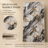 Panneau mural décoratif en PVC brillant MORLENX gris, blanc, or, agate, marbre UV pour l'intérieur des villas et des hôtels