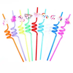 Party tableware disposable straws for fruits Cartoon soft plastic shape Bar party disposable plastic drinking straws