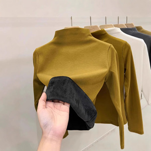 Women's High Neck Fleece Lined Knit <b>Top</b> Full Sleeve Slim Fit Warm Autumn Winter Base <b>Layer</b> Soft Thick Shirt - Product Image 1