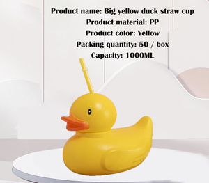 Grande capacità 1000ml di anatra gialla tazza di cartone animato carino bicchieri di plastica con 32oz paglia grande anatra tazza di paglia - Product Image 6