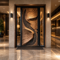 Porte d'entrée principale en bois massif sculpté en relief 3D, sculptée à la main par CNC, pour villa, avec verre intégré