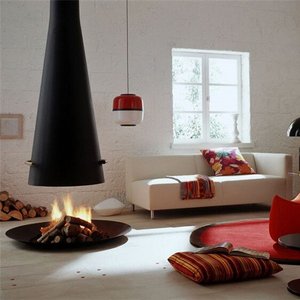 Stufa a Legna Sospesa Moderna Nera con Rivestimento Anticorrosione per Interni, Cucina, Sala da Pranzo, Riscaldamento e Decorazione - Product Image 3
