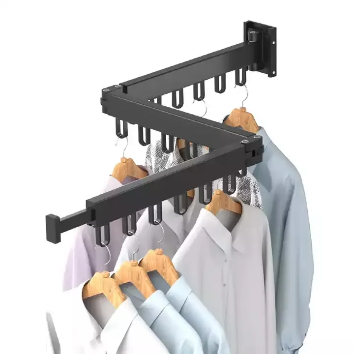 Hot sell 360 laundry drying shelf towel multi functional Cloth Drying Rack Wall mounted folding metal cloth drying hanging rack
