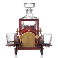Ensemble de carafe à whisky en bois vintage en forme de voiture, carafe à vin en verre créative avec des tasses, à utiliser pour la décoration de bar à domicile