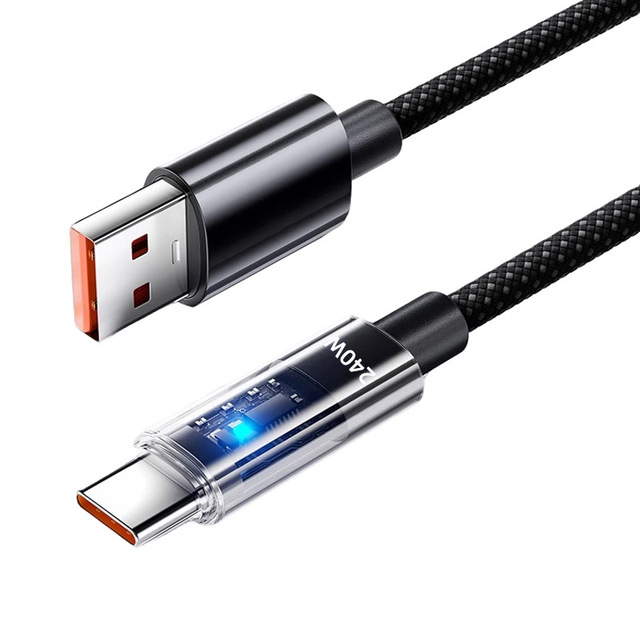 Transparent 240W Super Flash Charge Type C Charging Cable with Indicator Light