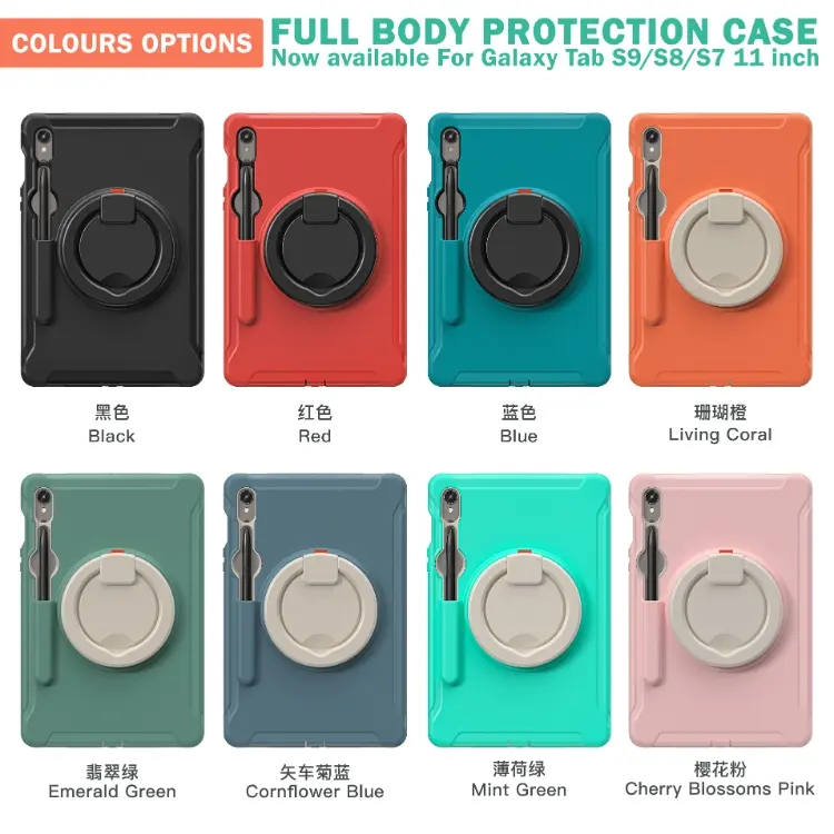 360 Rotating TPU Tablet Cover Case Para Samsung Galaxy Tab S7 S8 S9 Rosa à prova de choque Caso Com Pen Holder