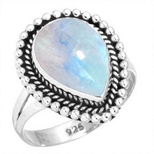 Chic Vintage Women's Boho <b>Rings</b> Handmade Moonstone Bezel <b>Set</b> Oval Alloy <b>Silver</b> Plated Third Party Certified Unique Designs - Product Image 1