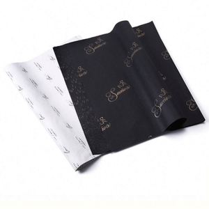 Black Luxury Branded Single Waterproof 17gsm Gold Foil Printed Personalized <b>Biodegradable</b> Wrapping <b>Paper</b> for Clothes Shoes Socks - Product Image 1