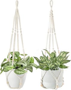 Perles en bois à la main tissé coton corde <span class=keywords><strong>fleur</strong></span> <span class=keywords><strong>Pot</strong></span> support support extérieur décor à la maison macramé plante cintre intérieur suspendu jardinière - Product Image 1
