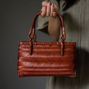 Handmade bamboo woven storage bag, retro bamboo woven tea set bag, tote bag, <b>Chinese</b> style tea <b>dress</b> bag - Product Image 2