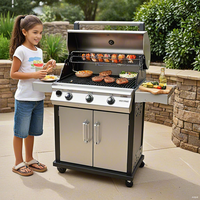 Barbecue à gaz extérieur haut de gamme en acier inoxydable avec 4 brûleurs, brûleur latéral au propane, roues et allumage piézoélectrique