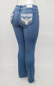 Jean évasé élastique taille haute pour femmes rondes, contrôle du ventre, idéal pour les voyages et les sorties, livraison locale, best-seller - Product Image 3