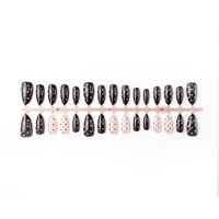 Ongles press-on courts en forme d'amande, blancs à pois rouges, style simple, ABS premium, en stock, MOQ1, vente en gros, application facile