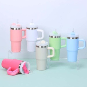 Gobelet isotherme en acier inoxydable à double paroi, écologique, moderne, avec poignée et paille, logo personnalisé, performance thermique de 6 à 12 heures pour - Product Image 4