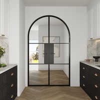 Portes d'entrée doubles Zonle modernes en acier et verre, arquées, extérieures/intérieures, en fer forgé, surface finie, à pousser et à tirer, pour villa