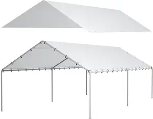 10x20英尺车棚更换顶篷盖车库顶部帐篷遮蔽防水布，带免费48根球形蹦极绳