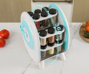 Organizador Rotativo Multifuncional para Temperos com Frascos de Vidro Plástico para Design de Cozinha e Acessórios de Armazenamento - Product Image 3