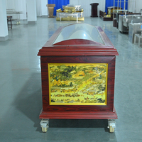 Ataúd Refrigerado Móvil Estilo Americano con Acabado Madera, Enfriamiento Directo y Arte Tradicional en Cobre para Servicios Funerarios