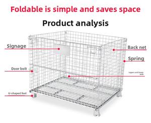 <span class=keywords><strong>Cage</strong></span> de conteneur en treillis métallique à roues à haute efficacité en entrepôt, <span class=keywords><strong>Cage</strong></span> de stockage en treillis d'acier galvanisé pliable et empilable - Product Image 3