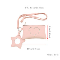Mini porte-monnaie en cuir PU avec rivets décoratifs, pochette zippée avec cordon de cou et porte-clés miroir étoile, sac de rangement portable pour filles, cadeau