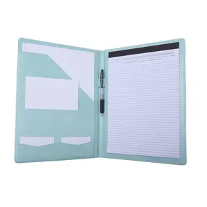 Wholesales Office Supplies Professional Custom Logo Portfolio A4 Size PU Leather Files Folder With Card Slot Pen Holder