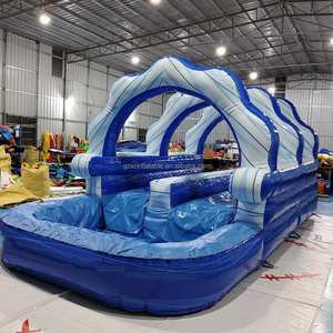 Emocionante tobogán acuático de doble tobogán <span class=keywords><strong>tropical</strong></span> azul inflable para exteriores de verano: el entretenimiento familiar de alquiler de parque acuático perfecto - Product Image 4