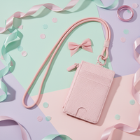 Dompet Gantung Leher Gaya Korea untuk Pelajar, Dompet Koin Mini Ultra Tipis dan Pendek, Mudah Dibawa, Bahan PU dengan Ritsleting
