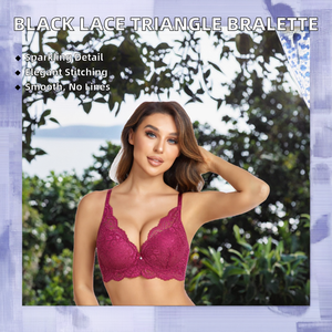 Bralette de encaje francés floral negro al por mayor con aros, copas finas acolchadas, tirantes ajustables y cobertura completa para mujer - Product Image 2