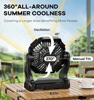Ventilateur de camping rechargeable de 10 pouces, 270 °   Ventilateur rotatif avec lanterne LED, jusqu'à 36 heures d'autonomie, ventilateur silencieux pour tente, maison, voyage