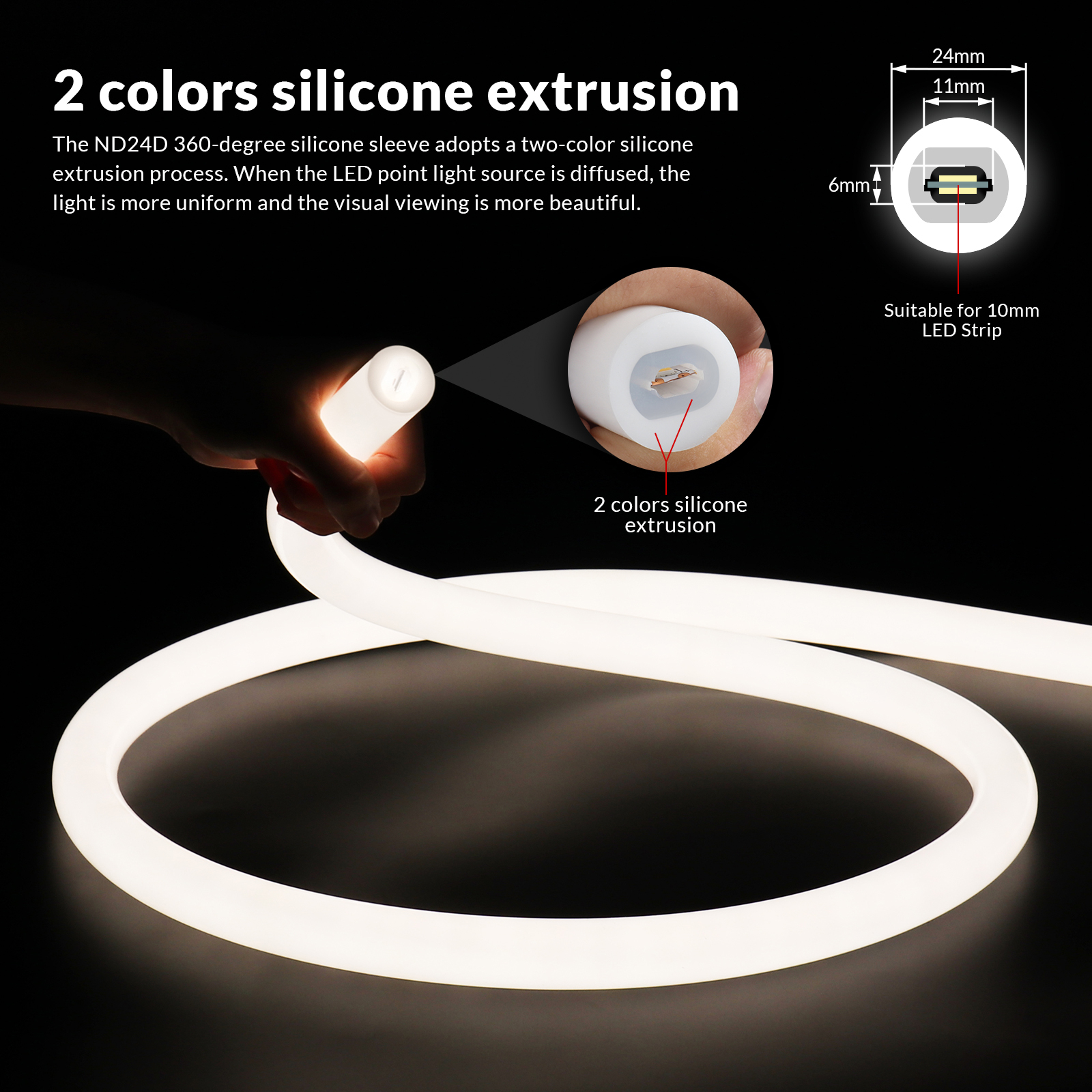 ND24D IP65 Waterproof 360 Degree LED Neon Silicone Tube 5M RGBW Rope Light for Outdoor Decorations Compatible 10mm Rope 24V 5V · image 2