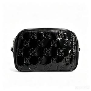 Pochette cosmétique en cuir PU brillant, trousse de maquillage imperméable, pochette à cosmétiques, sac de lavage, logo en relief - Product Image 2
