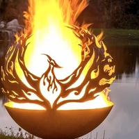 Brasero sphérique robuste en acier Corten rouillé, motif arbre, découpé au laser, pour extérieur et jardin, à bois