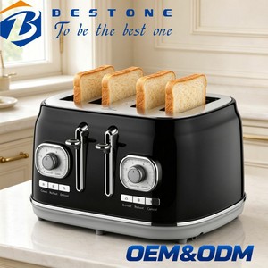 Grille-pain électrique BESTONE 4 tranches avec fonctions de décongélation, de réchauffement et d'annulation, minuterie mécanique, 1500W, usage domestique - Product Image 1