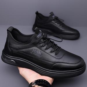 Chaussures décontractées en cuir pour hommes JQSN, bout rond, à lacets, rembourrées, mode printemps, chaussures de marche pour affaires - Product Image 3