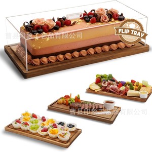 Plateau de service rectangulaire en bois avec couvercle, en bois d'acacia, multi-usages, pour fruits, sushis, pain - Product Image 1