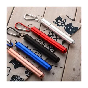 Low Price Customized Logo Reusable Drinking Colorful Retractable Stainless Steel Metal Straw Outdoor Cutlery