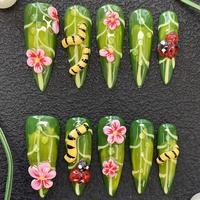 Faux ongles en acrylique épais faits à la main, design exquis (Stiletto/Carré/Cercueil), 10 pièces, vente en gros, ongles artificiels sculptés en gel UV