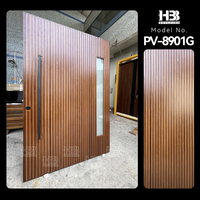 Porte d'entrée pivotante en bois massif avec lattes verticales modernes américaines et insert en verre, pour villa, appartement, hôtel, prévention des incendies