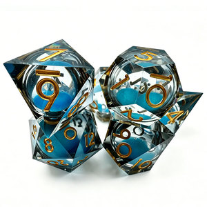 Crystal Clear Cyan Liquid Core Gold Font Sharp Resin <b>Dice</b> <b>Set</b> Balanced Rolling for D&D Home Tabletop Game Weekly Party Nights - Product Image 3