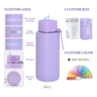 Bouteilles d'eau personnalisées avec logo, 34 oz (1 L), sport, gym, acier inoxydable, thermos, intérieur en céramique, bouteilles d'eau isolées