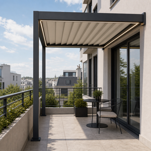 Pérgola de Aluminio de 3x3m para Montar en la Pared con Iluminación LED Cálida, Toldo para Balcón de Apartamento Urbano, RK-C1 - Product Image 6