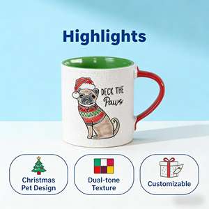 Support Customizing Cute <strong>Pug</strong> <strong>Mug</strong> Green Interior Red Handle Deck the Paws Print Festive Ceramic Coffee <strong>Mug</strong> for Christmas Gifting - Product Image 2