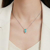 Parure Collier Pendentif et Boucles d'Oreilles Solitaires Œil de Cheval en Zircon Cubique Bleu Paraïba Taille Marquise, Délicate et Élégante, Bijoux pour Femme au Quotidien
