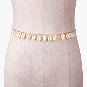 Chaîne de taille en cuivre avec pendentif coquillage simple couche, style plage estival, or et blanc, chaîne de corps décontractée pour femme - Product Image 3