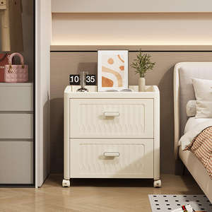 Cream colored multi-layer plastic drawers with wheels storage living room sofa cabinet Bedside table
