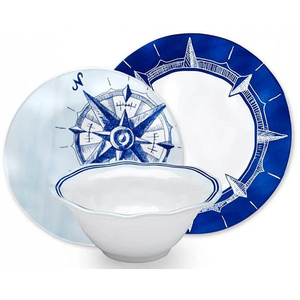 Services <span class=keywords><strong>de</strong></span> table en mélamine Seafarer Compass Rose Ruffle avec assiette et bol - Product Image 2