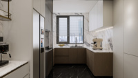 Système de cuisine modulaire tout-en-un avec armoires en verre, solutions de rangement complètes, design moderne, bois massif, MDF, salle à manger