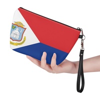Sac cosmétique en PU personnalisé avec drapeau national de Saint-Martin pour les voyages, l'organisation des cosmétiques dans la salle de bain et la vente au détail