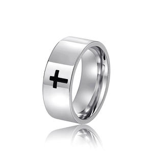 Anello a croce in acciaio inossidabile per uomo, gioiello religioso cristiano, regalo, fascia semplice DJ059 - Product Image 2